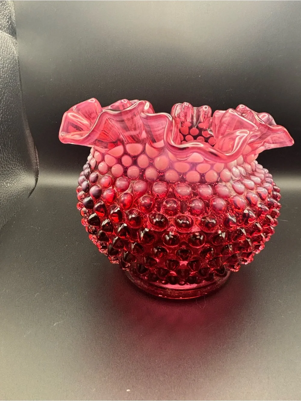 Venton Hobnail Ruffled Cranberry Glass Vase